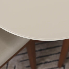 Conjunto de Jantar Mesa Redonda com Vidro 6 Cadeiras Kalina - Canella c/ Off White