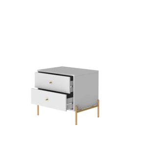 Conjunto 2 Mesas de Cabeceira com 2 Gavetas Jasper 64 cm - Branco c/ Dourado