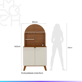 Buffet 2 Portas com Suporte de Xícaras para Sala e Cozinha Siena 80 cm - Natural c/ Off White