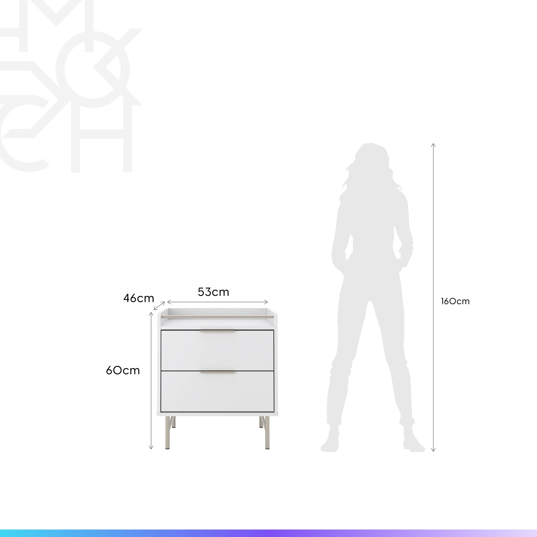 Conjunto 2 Mesas de Cabeceira 2 Gavetas com LED Yves 53 cm - Branco Fosco c/ Champanhe