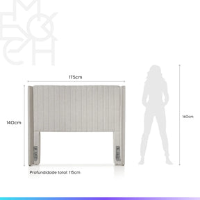 Conjunto 2 Mesas de Cabeceira Yves e Cabeceira Queen Reid - Off White c/ Dourado - Linho Mescla Taupe