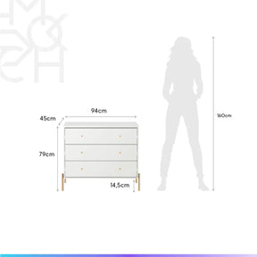 Conjunto 2 Mesas de Cabeceira e Cômoda 3 Gavetas Jasper - Branco c/ Dourado