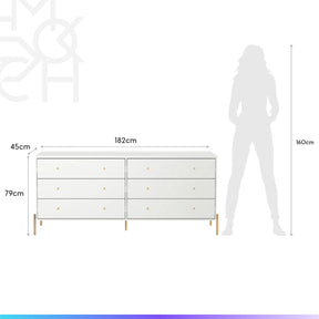 Conjunto 2 Mesas de Cabeceira e Cômoda 6 Gavetas Jasper - Branco c/ Dourado