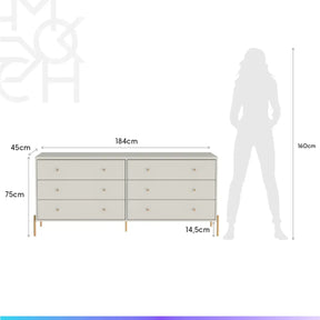 Conjunto 2 Mesas de Cabeceira e Cômoda 6 Gavetas Jasper - Off White Fosco c/ Dourado