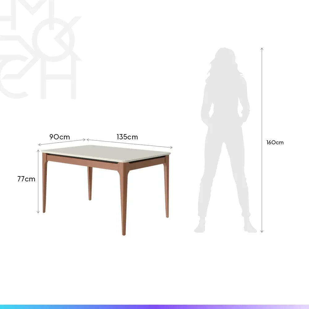 Mesa de Jantar Retangular c/ Vidro para 4 Lugares Addar 135 cm - Natural c/ Off White