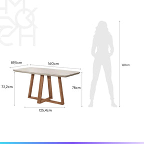 Mesa de Jantar Retangular c/ Vidro para 6 Lugares Bennett 160 cm - Natural c/ Off White