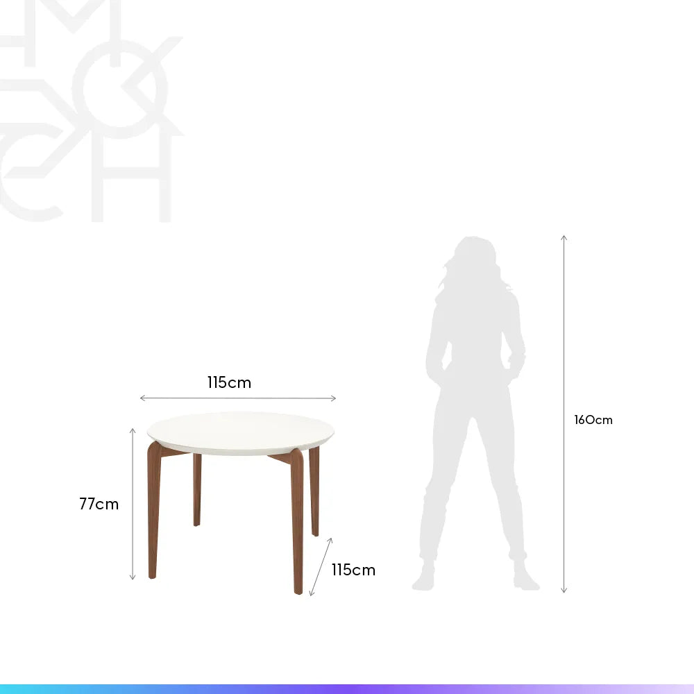 Mesa de Jantar Redonda c/ Vidro para 4 Lugares Donatella 115 cm - Off White Fosco c/ Natural