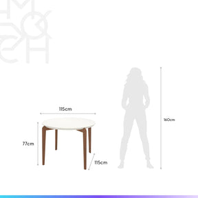 Mesa de Jantar Redonda c/ Vidro para 4 Lugares Donatella 115 cm - Off White Fosco c/ Natural