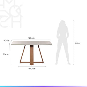 Mesa de Jantar Retangular c/ Vidro para 4 Lugares Avena 135 cm - Canella c/ Off White Fosco