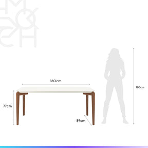 Mesa de Jantar Retangular c/ Vidro para 6 Lugares Donatella 180 cm - Off White Fosco c/ Natural