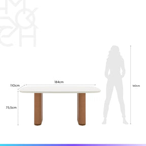 Mesa de Jantar Retangular c/ Vidro para 6 Lugares Lintz 184 cm - Off White Fosco c/ Canella - PU Caramelo