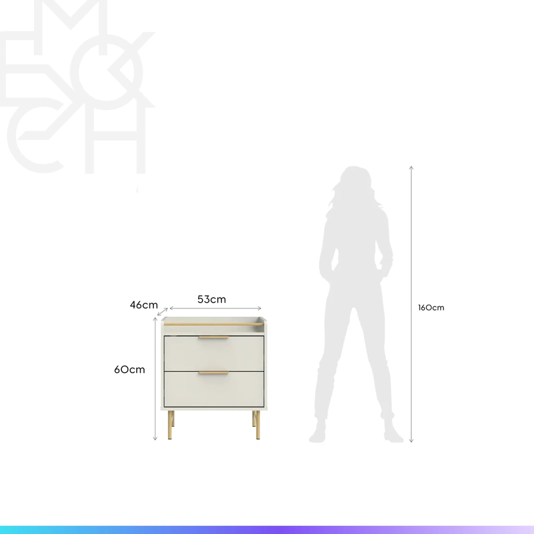 Conjunto 2 Mesas de Cabeceira Yves e Cabeceira Queen Reid - Off White c/ Dourado - Linho Mescla Taupe