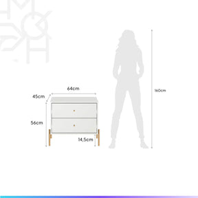 Conjunto 2 Mesas de Cabeceira e Cômoda 3 Gavetas Jasper - Branco c/ Dourado