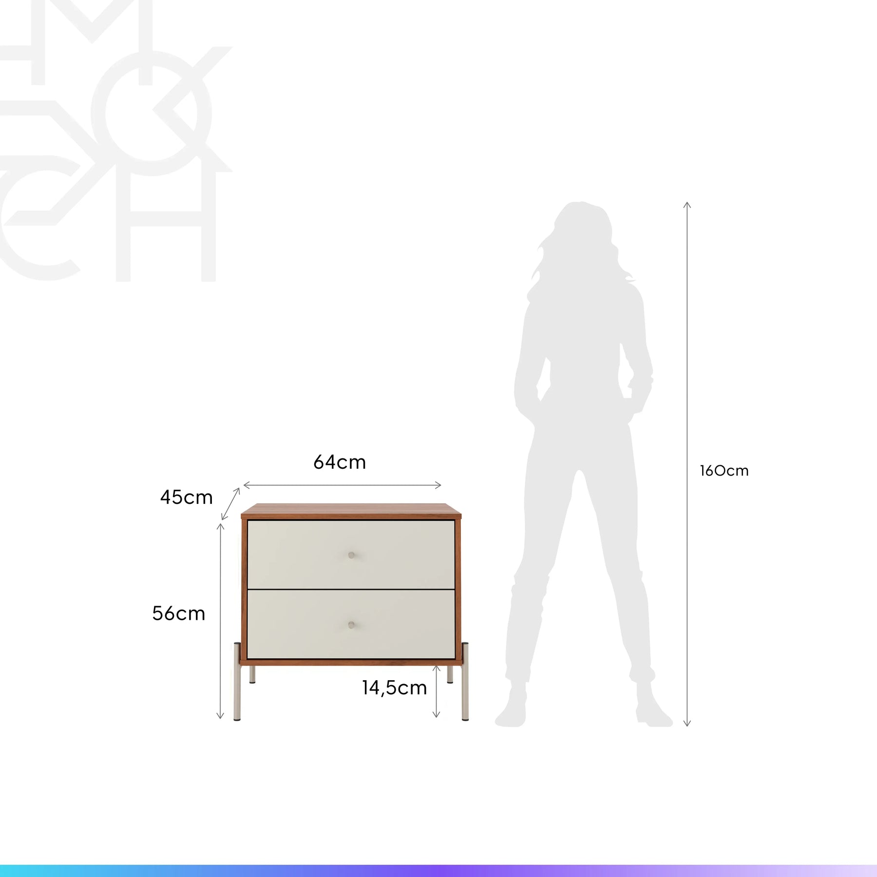 Conjunto 2 Mesas de Cabeceira e Cômoda 6 Gavetas Jasper - Off White Fosco c/ Canella - Champanhe