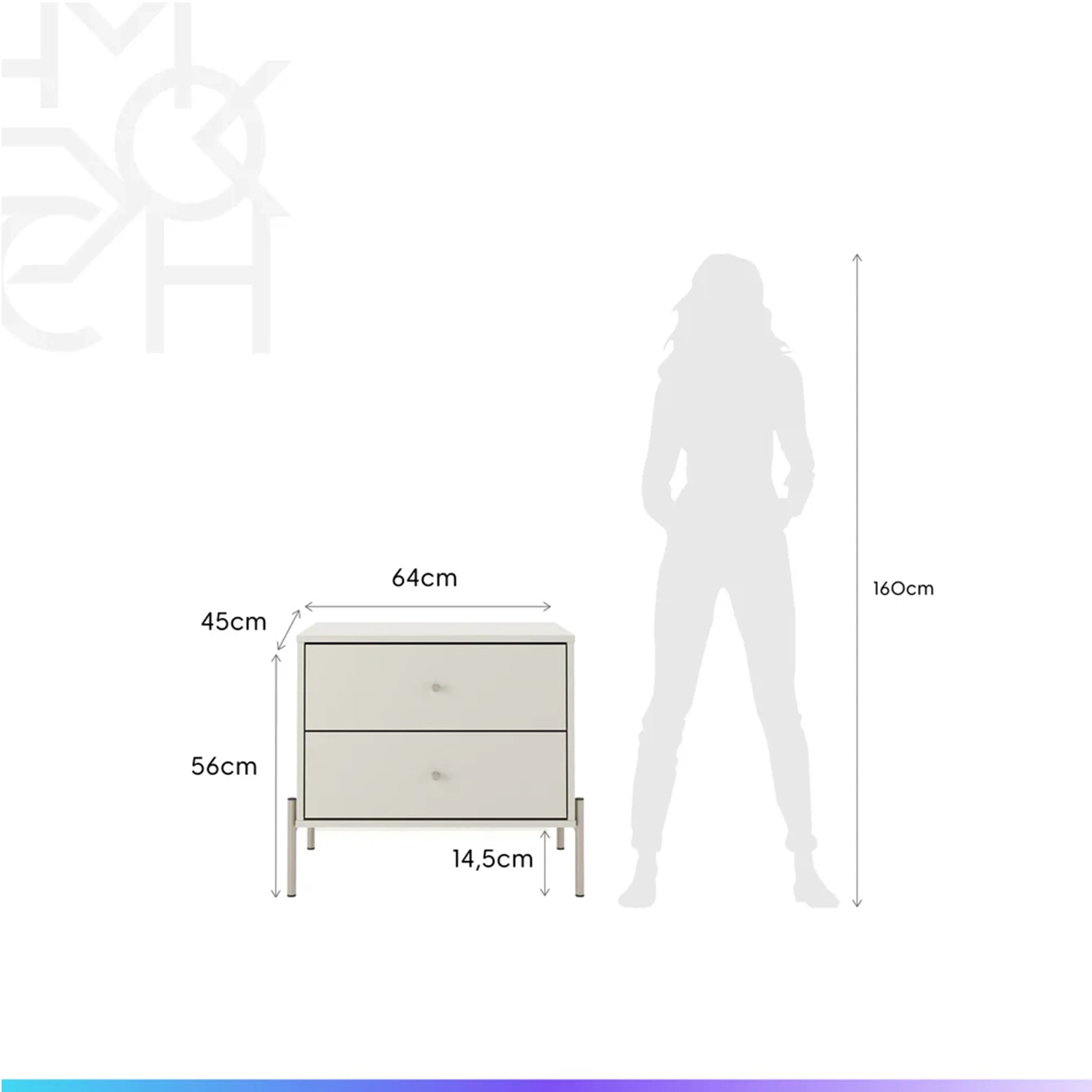 Conjunto 2 Mesas de Cabeceira e Cômoda 6 Gavetas Jasper - Off White Fosco c/ Champanhe