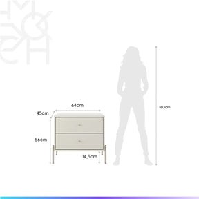 Conjunto 2 Mesas de Cabeceira e Cômoda 6 Gavetas Jasper - Off White Fosco c/ Champanhe