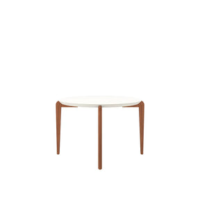 Mesa de Jantar Redonda c/ Vidro para 4 Lugares Donatella 115 cm - Off White Fosco c/ Natural