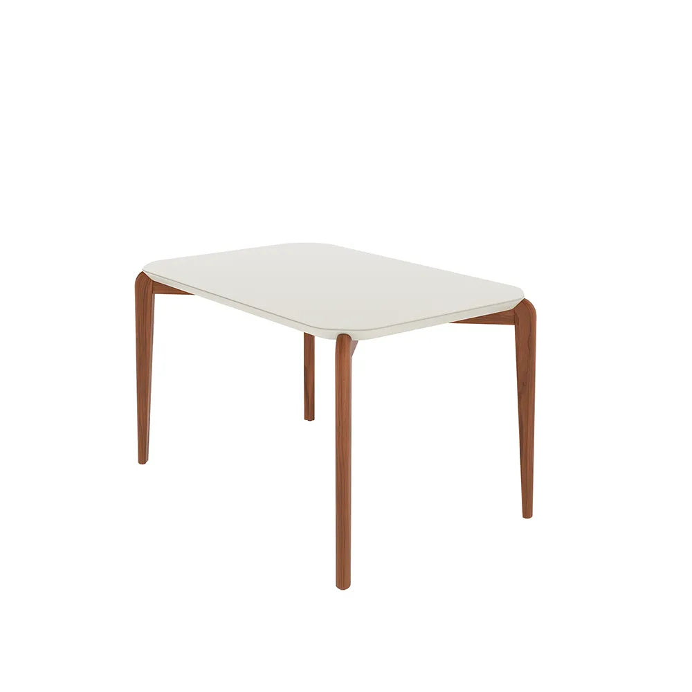 Mesa de Jantar Retangular c/ Vidro para 4 Lugares Donatella 135 cm - Off White Fosco c/ Natural