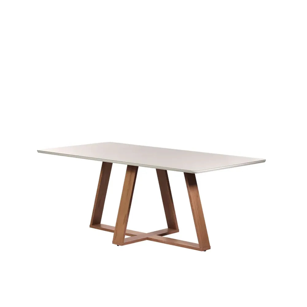 Mesa de Jantar Retangular c/ Vidro para 6 Lugares Avena 160 cm - Canella c/ Off White Fosco
