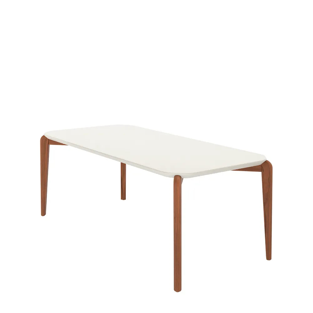 Mesa de Jantar Retangular c/ Vidro para 8 Lugares Donatella 219 cm - Off White Fosco c/ Natural