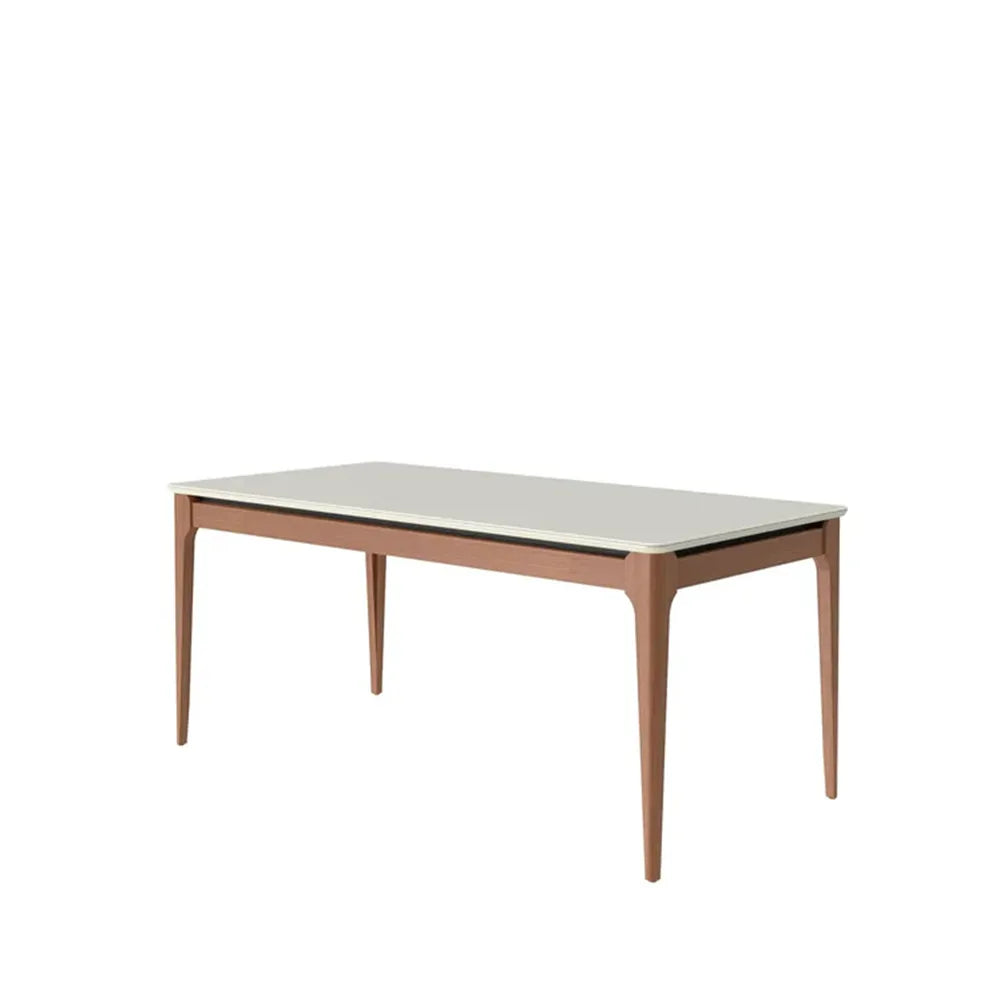 Mesa de Jantar Retangular c/ Vidro para 6 Lugares Addar 160 cm - Natural c/ Off White