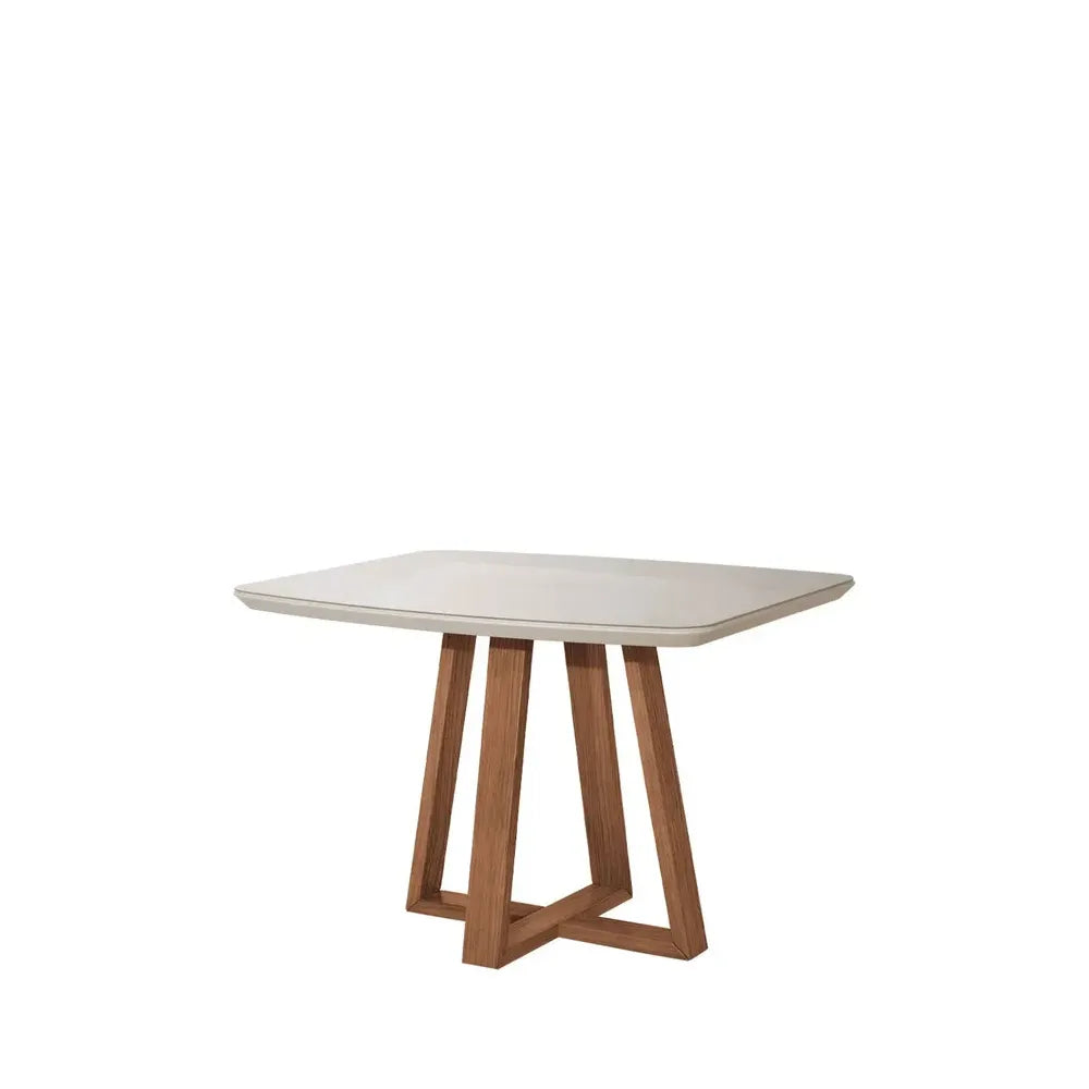Mesa de Jantar Retangular c/ Vidro para 4 Lugares Bennett 115 cm - Natural c/ Off White