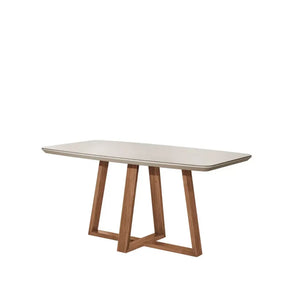 Mesa de Jantar Retangular c/ Vidro para 6 Lugares Bennett 160 cm - Natural c/ Off White