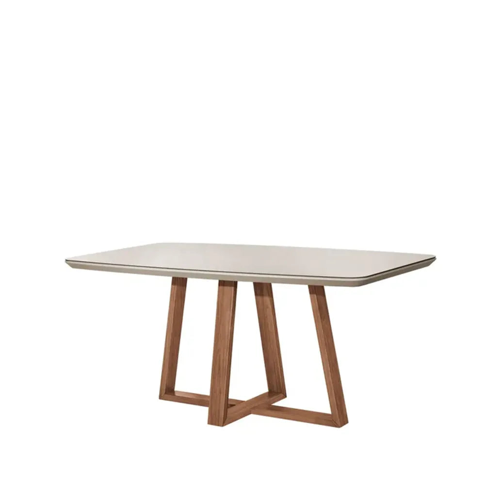 Mesa de Jantar Retangular c/ Vidro para 6 Lugares Bennett 180 cm - Natural c/ Off White
