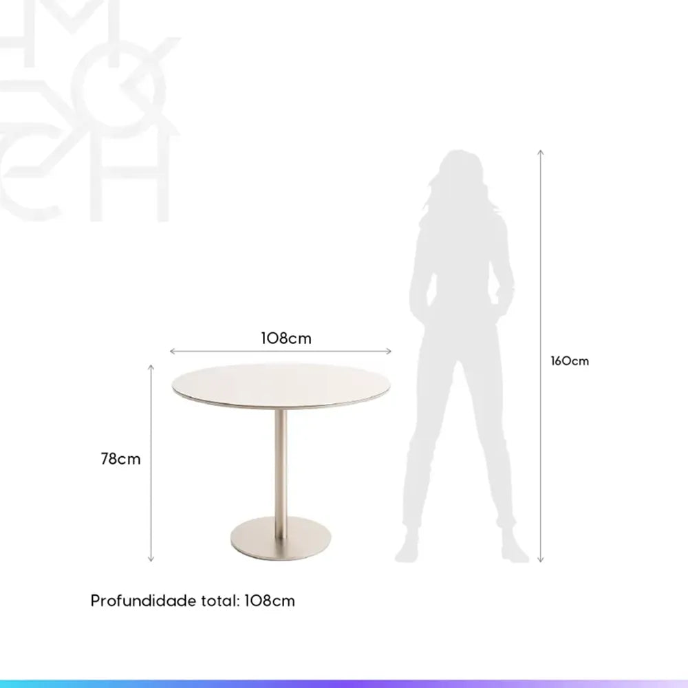 Conjunto de Jantar Mesa Redonda com Vidro Cloe 4 Cadeiras Lara - Champanhe c/ Off White