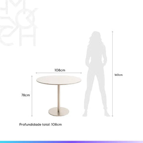 Conjunto de Jantar Mesa Redonda com Vidro Cloe 4 Cadeiras Lara - Champanhe c/ PU Off White