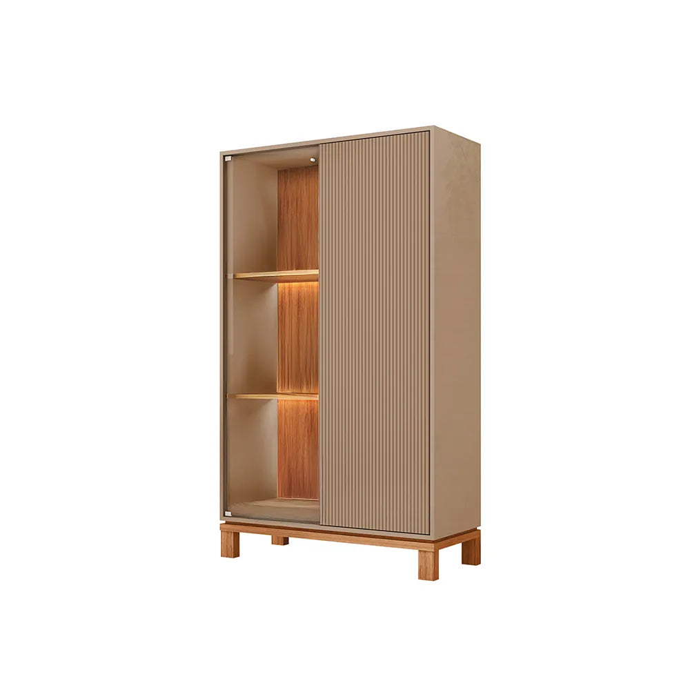 Cristaleira 2 Portas com Vidro e LED Capri 90 cm - Fendi c/ Natural