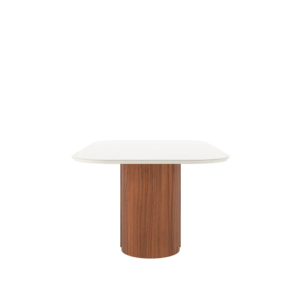 Mesa de Jantar Retangular c/ Vidro para 6 Lugares Kalina 180 cm - Off White Fosco c/ Canella