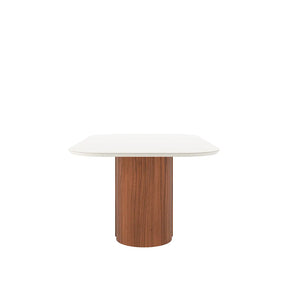 Mesa de Jantar Retangular c/ Vidro para 6 Lugares Kalina 180 cm - Off White Fosco c/ Canella