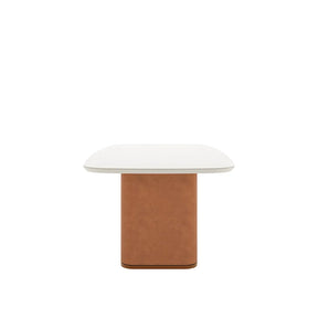 Mesa de Jantar Retangular c/ Vidro para 8 Lugares Lintz 219 cm - Off White Fosco c/ Canella - PU Caramelo