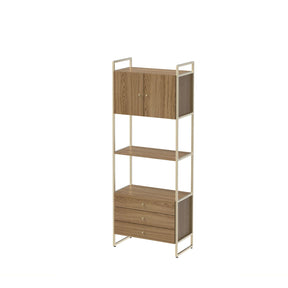 Estante com Prateleira 3 Gavetas 2 Portas MDF com Aço Voss 75 cm - Freijó c/ Champanhe