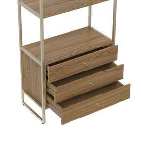 Estante com Prateleira 3 Gavetas 2 Portas MDF com Aço Voss 75 cm - Freijó c/ Champanhe