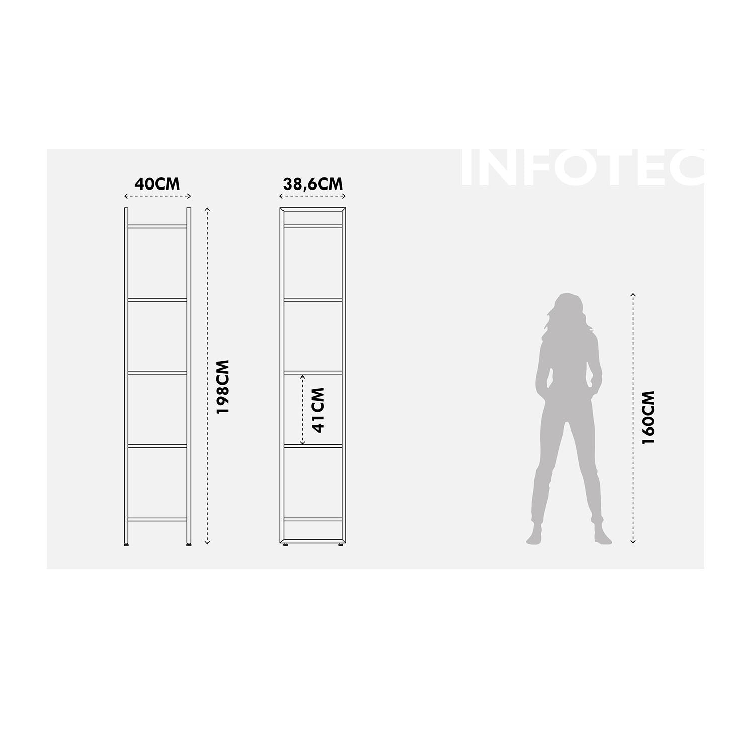 Estante com 5 Prateleiras MDF com Aço Voss 40 cm - Freijó c/ Champanhe