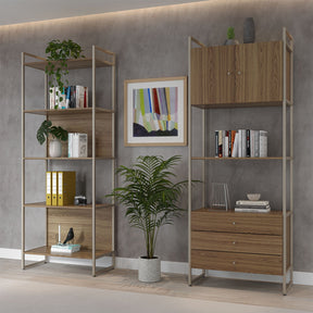 Estante com 5 Prateleiras MDF com Aço Voss 75 cm - Freijó c/ Champanhe