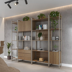 Estante com 5 Prateleiras MDF com Aço Voss 75 cm - Freijó c/ Champanhe