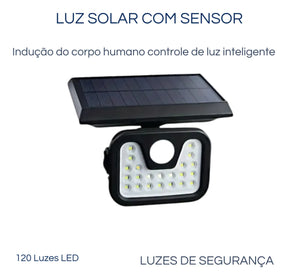 2 Lâmpadas Solares Led Área Externa Com Sensor De Presença Preto
