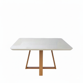 Mesa de Jantar Quadrada c/ Vidro para 6 Lugares Bennett 135 cm - Natural c/ Off White Fosco