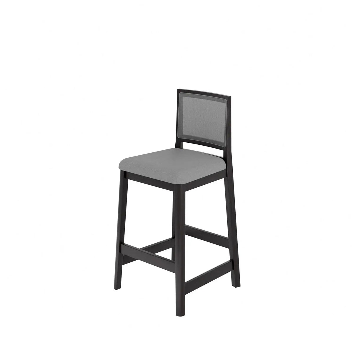 Banqueta Marla - Linho Cinza Mescla c/ Madeira Preta