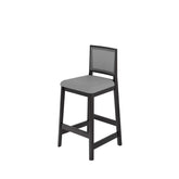 Banqueta Marla - Linho Cinza Mescla c/ Madeira Preta