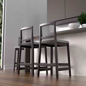 Banqueta Marla - Linho Cinza Mescla c/ Madeira Preta