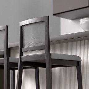 Banqueta Marla - Linho Cinza Mescla c/ Madeira Preta