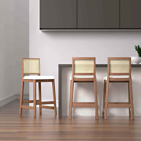 Banqueta Marla - Linho Off White c/ Madeira Natural