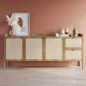 Buffet 3 Portas 2 Gavetas Ander 183 cm - Mel c/ Palhinha - Dourado