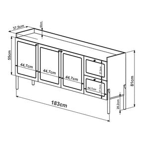 Buffet 3 Portas 2 Gavetas Ander 183 cm - Mel c/ Palhinha - Dourado