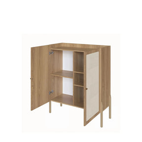 Balcão Buffet 2 Portas Ander 93 cm - Mel c/ Palhinha - Dourado
