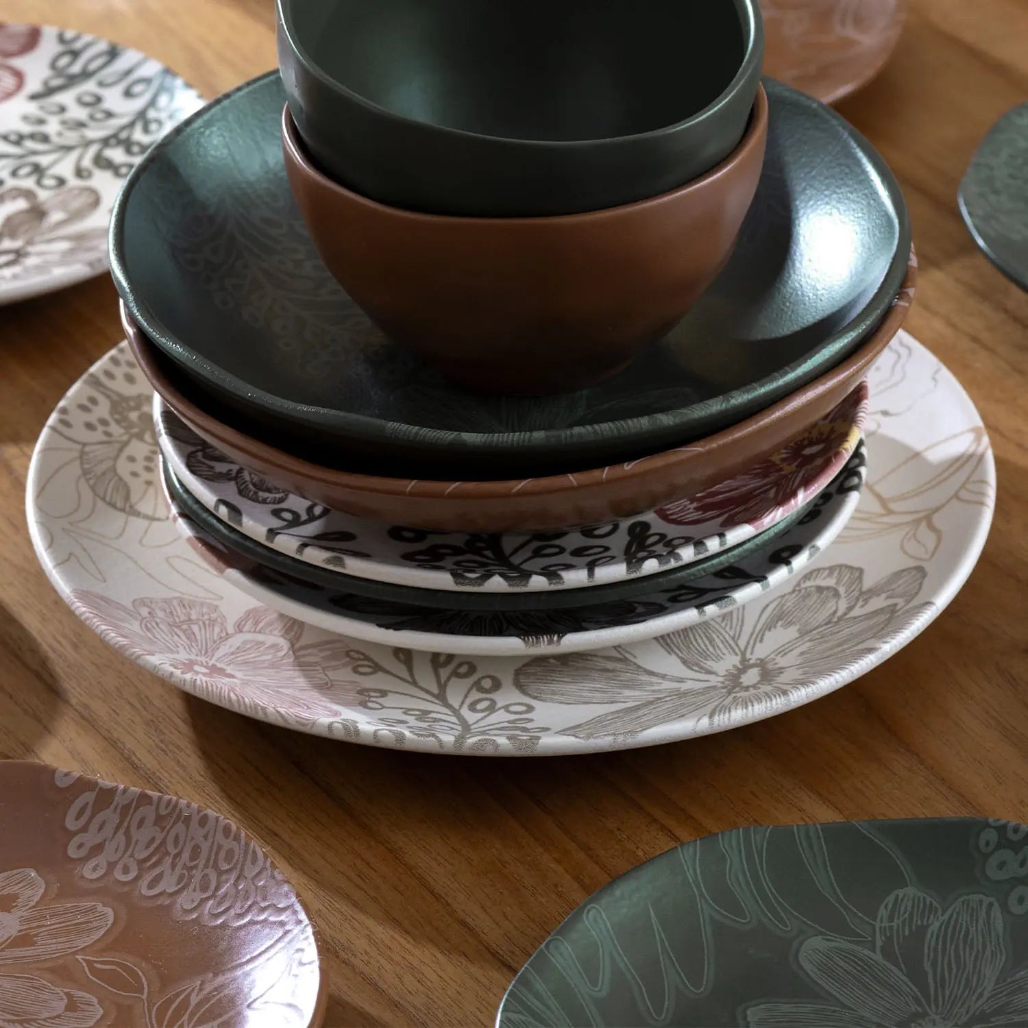 Jogo de 6 Pratos Fundos Orgânico Florear - Verde